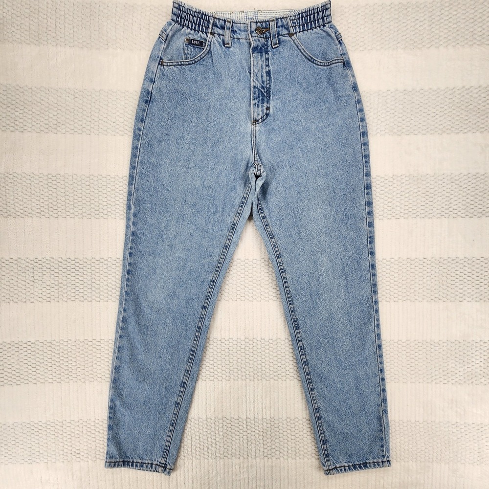 Vintage Lee Denim Mom Jeans Women's Size 6 Short Tapered Zip Fly Blue Tag VTG